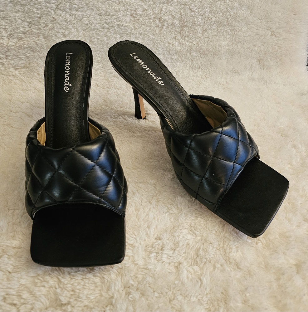 Lemonade Black Quilted Heeled Mules